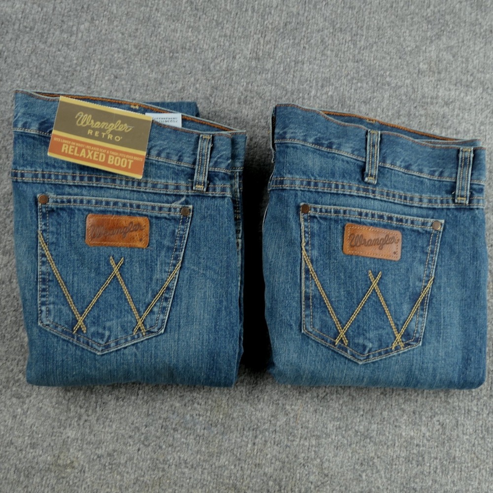 Wrangler Retro Jeans Men 36x36 Relaxed Boot Cut Blue Denim Western Work Lot of 2